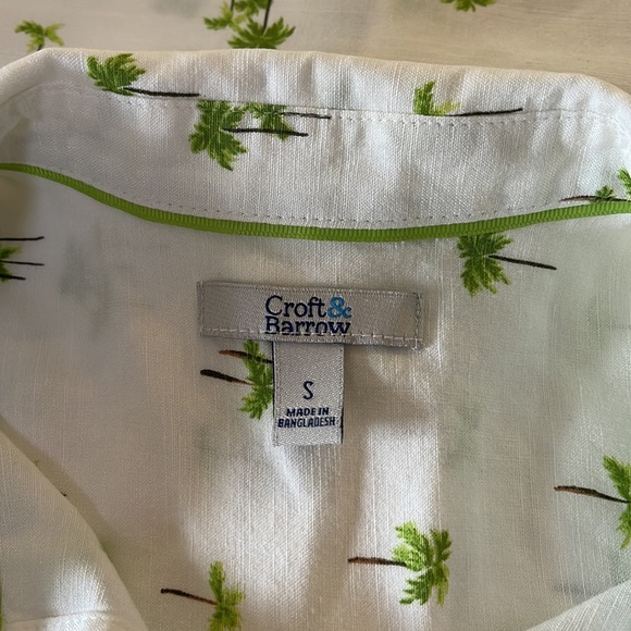 Croft & Barrow Palm Tree Print White Linen Rayon Sleeveless Button Down Top Sz S - Picture 9 of 12